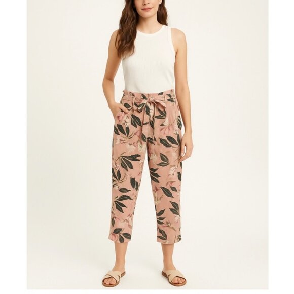 Jules & Leopold LINEN Pants Women’s Size M Floral Tropical Cropped Tie Waist Sum - Picture 1 of 12